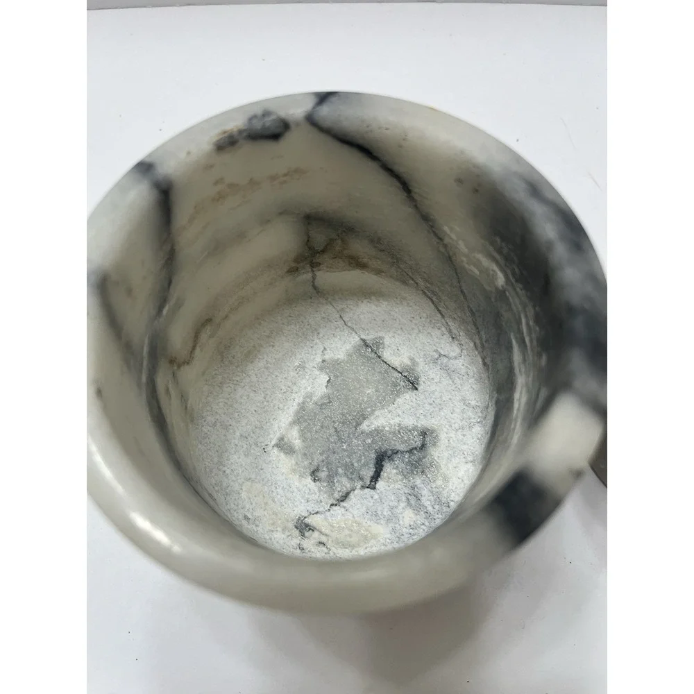 Gray White Marble Butter Container With Lid Round 4x3.25